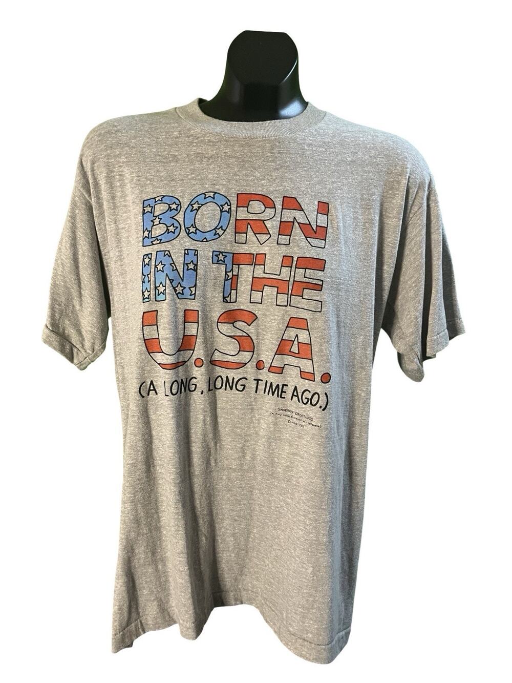 Vintage Shoebox Greetings “Born In The U.S.A. (A Long, Long Time Ago)” Tee Gray
